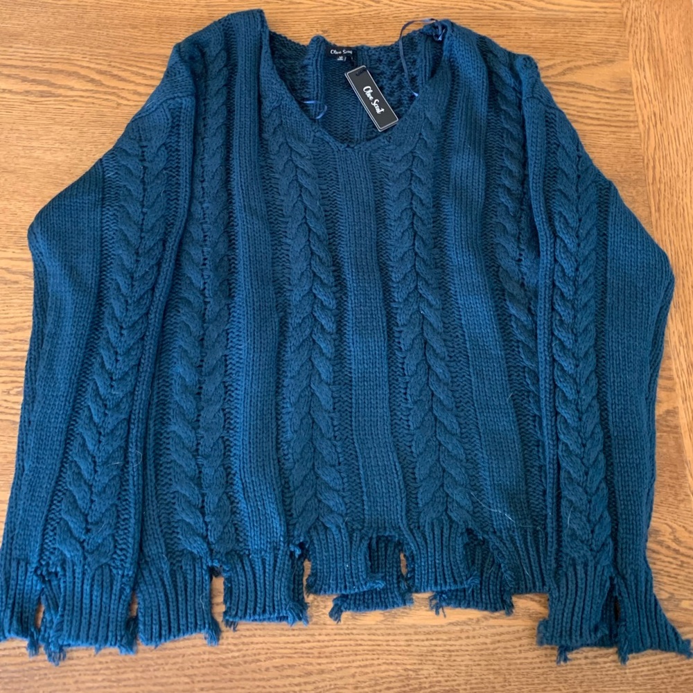 ✨HP✨Olive Scent Blue distressed sweater